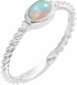 14K White Gold Natural Ethiopian Opal & .03 CTW Natural Diamond Rope Ring