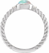 14K White Gold Natural Ethiopian Opal & .03 CTW Natural Diamond Rope Ring