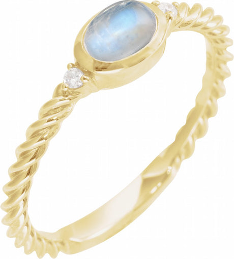 14K Yellow Gold Natural Rainbow Moonstone & .03 CTW Natural Diamond Cabochon Ring