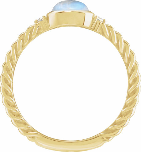 14K Yellow Gold Natural Rainbow Moonstone & .03 CTW Natural Diamond Cabochon Ring