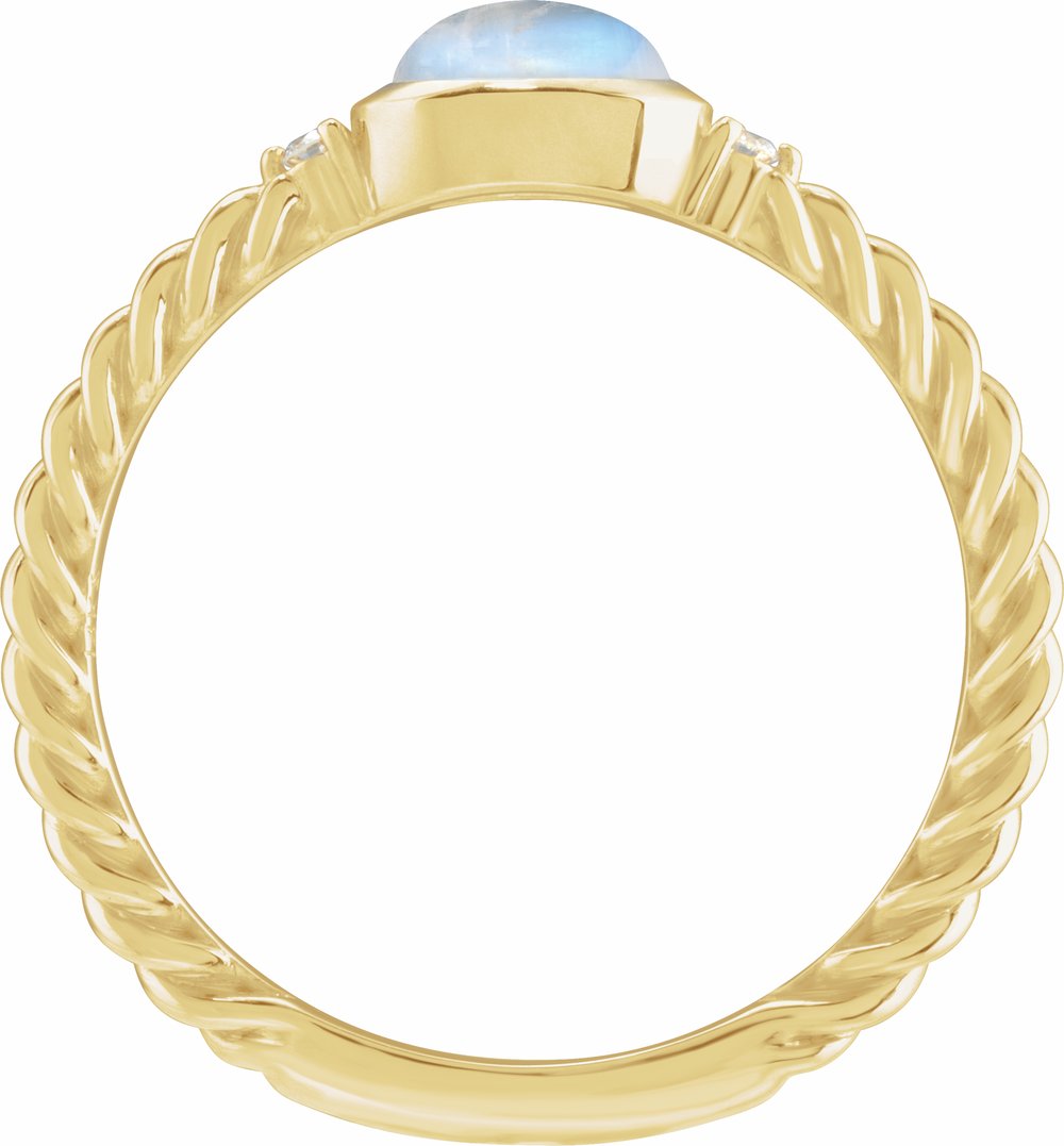 14K Yellow Gold Natural Rainbow Moonstone & .03 CTW Natural Diamond Cabochon Ring