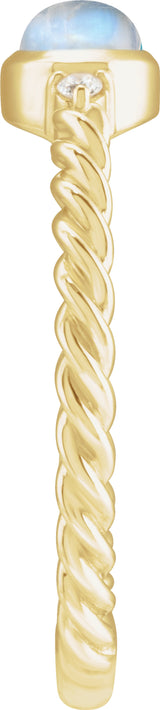 14K Yellow Gold Natural Rainbow Moonstone & .03 CTW Natural Diamond Cabochon Ring