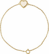 14K Yellow Gold Engravable Beaded Heart 7" Bracelet