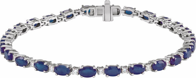 14K White Gold Lab-Grown Blue Sapphire & 5/8 CTW Lab-Grown Diamond Line 7" Bracelet