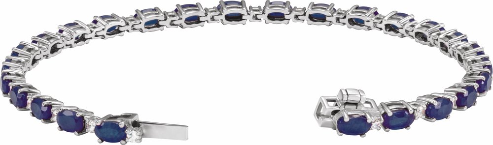 14K White Gold Lab-Grown Blue Sapphire & 5/8 CTW Lab-Grown Diamond Line 7" Bracelet