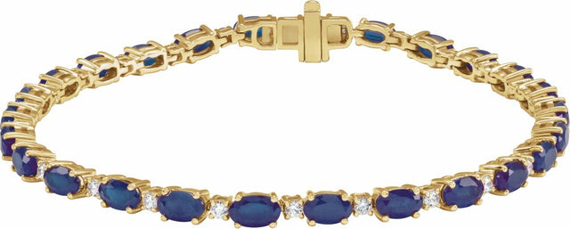 14K Yellow Gold Lab-Grown Blue Sapphire & 5/8 CTW Lab-Grown Diamond Line 7" Bracelet