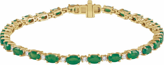 14K Yellow Gold Lab-Grown Emerald & 5/8 CTW Lab-Grown Diamond Line 7" Bracelet