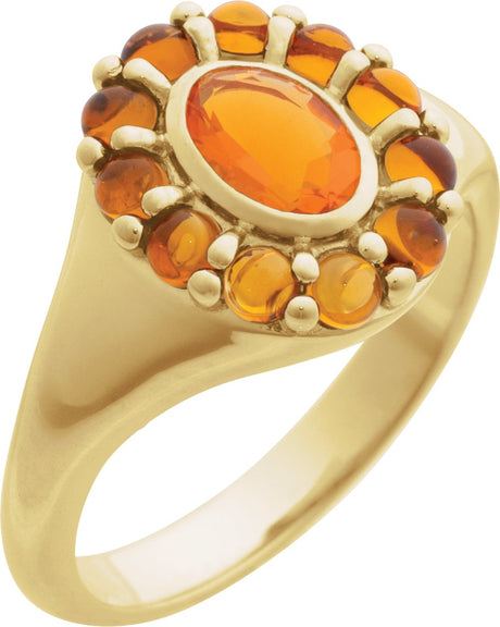 14K Yellow Natural Mexican Fire Opal & Natural Citrine Halo-Style Ring