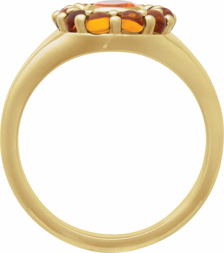 14K Yellow Natural Mexican Fire Opal & Natural Citrine Halo-Style Ring