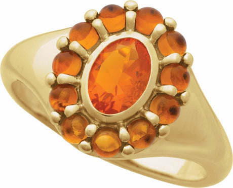 14K Yellow Gold Natural Mexican Fire Opal & Natural Citrine Halo-Style Ring