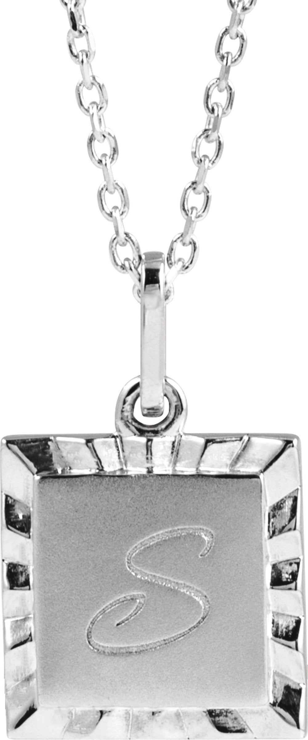 14K White Engravable Square 16-18" Necklace