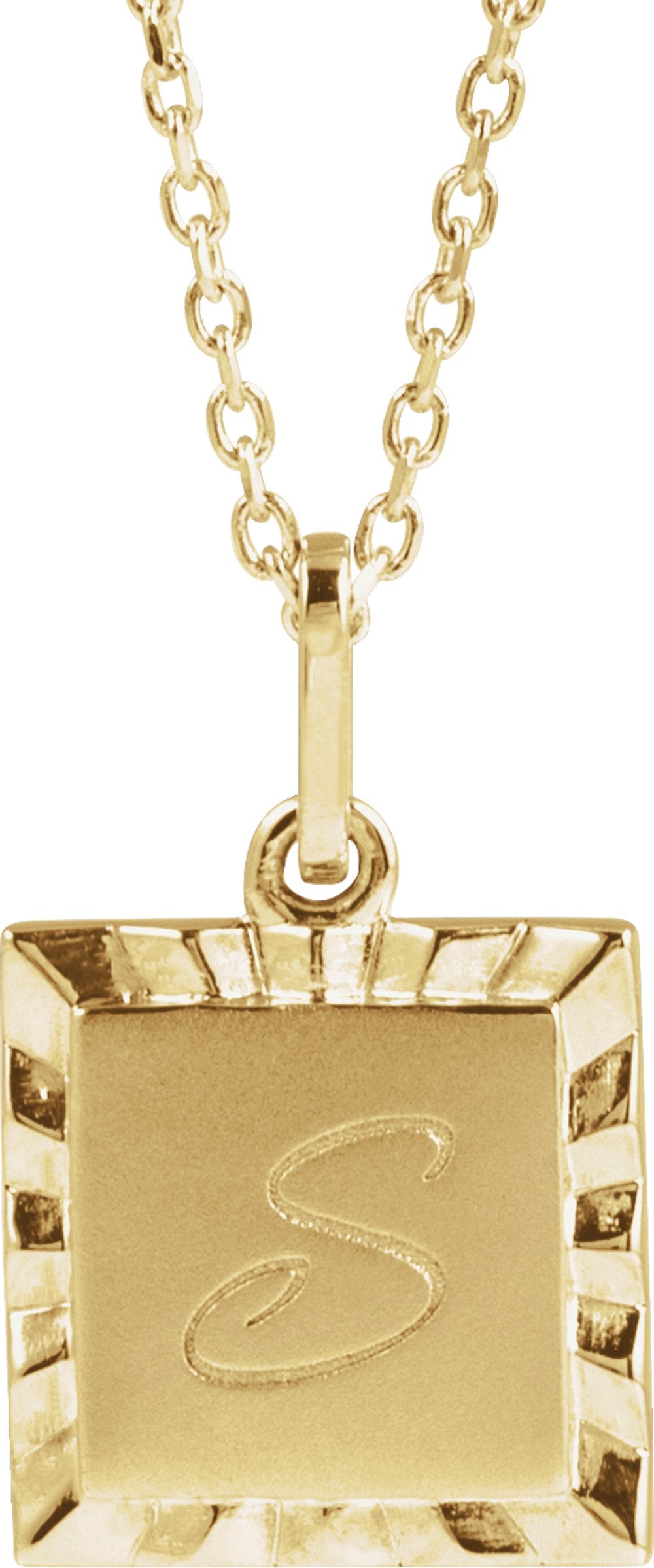 14K Yellow Engravable Square 16-18" Necklace