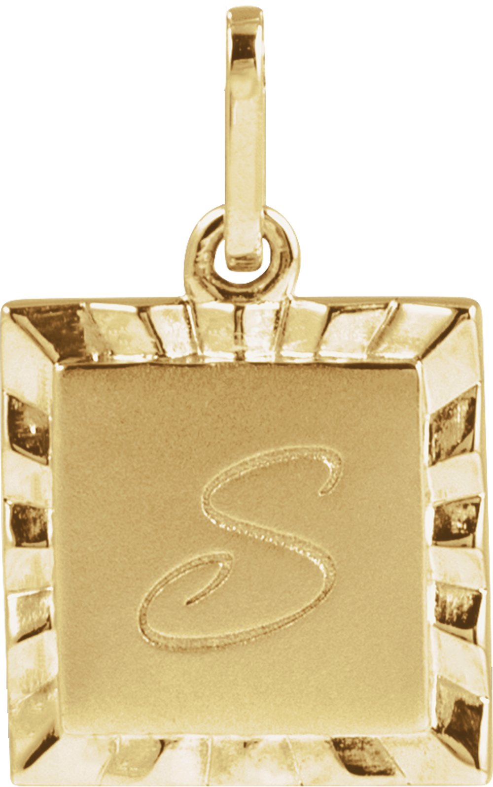 14K Yellow Engravable Square Pendant