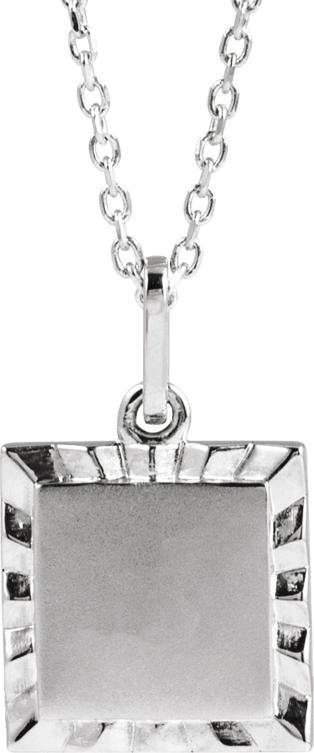 14K White Engravable Square 16-18" Necklace