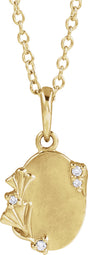 14K Yellow Gold .025 CTW Natural Diamond Engravable Floral 18" Necklace