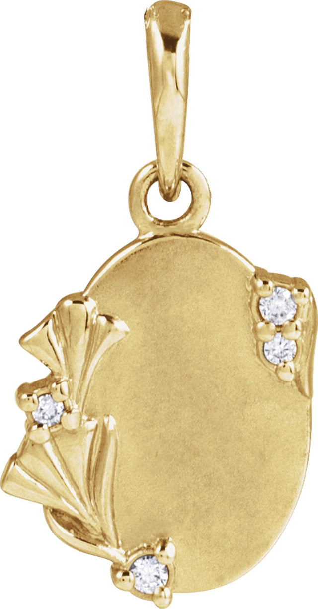 14K Yellow .025 CTW Natural Diamond Engravable Floral Pendant