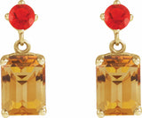 14K Yellow Natural Citrine & Natural Mexican Fire Opal Dangle Earrings