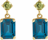 14K Yellow Natural London Blue Topaz & Natural Peridot Dangle Earrings