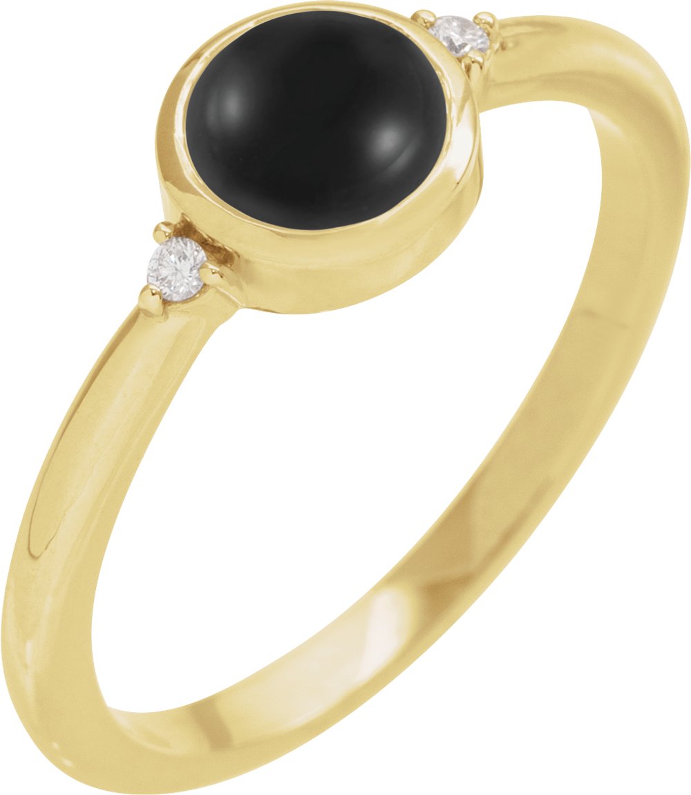 14K Yellow 6 mm Round Natural Black Onyx & .03 CTW Natural Diamond Ring