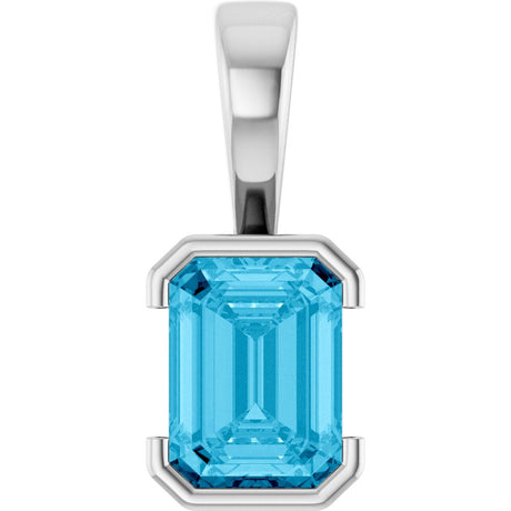14K White Lab-Grown Aqua Sapphire Pendant