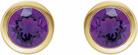 14K Yellow Natural Amethyst Bezel-Set Earrings