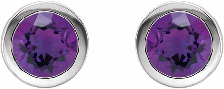 14K White Natural Amethyst Bezel-Set Earrings