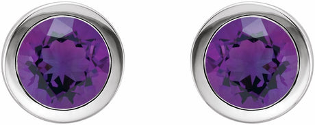 Platinum Natural Amethyst Bezel-Set Earrings
