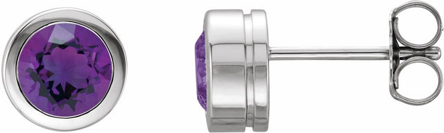 Platinum Natural Amethyst Bezel-Set Earrings