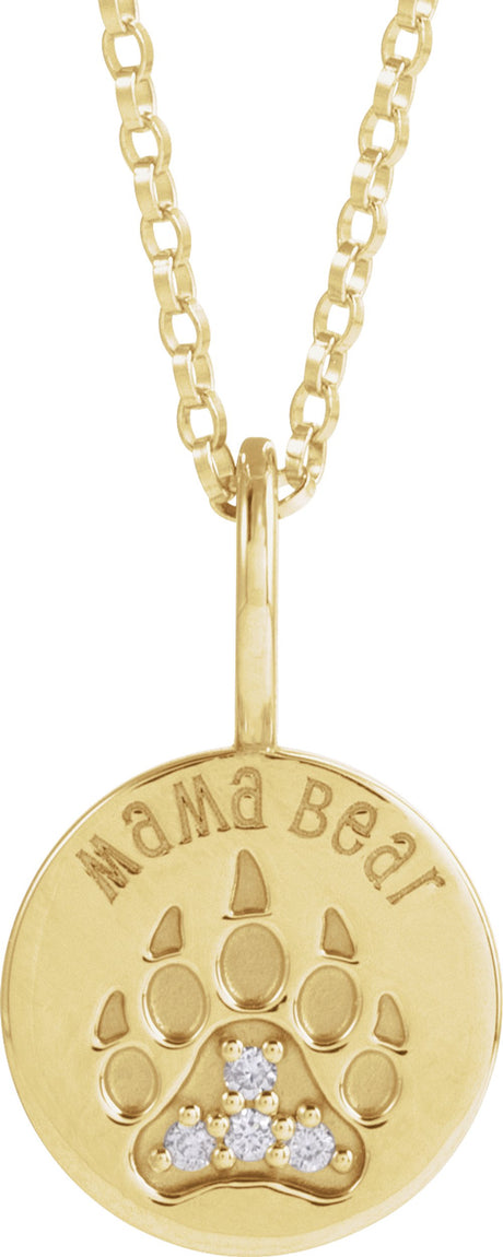 14K Yellow .03 CTW Natural Diamond Mama Bear 18" Necklace 