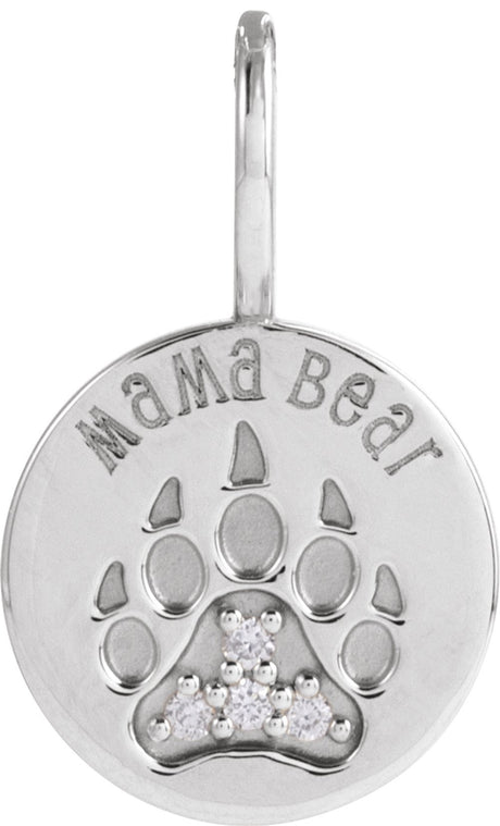 Sterling Silver .03 CTW Natural Diamond Mama Bear Pendant 