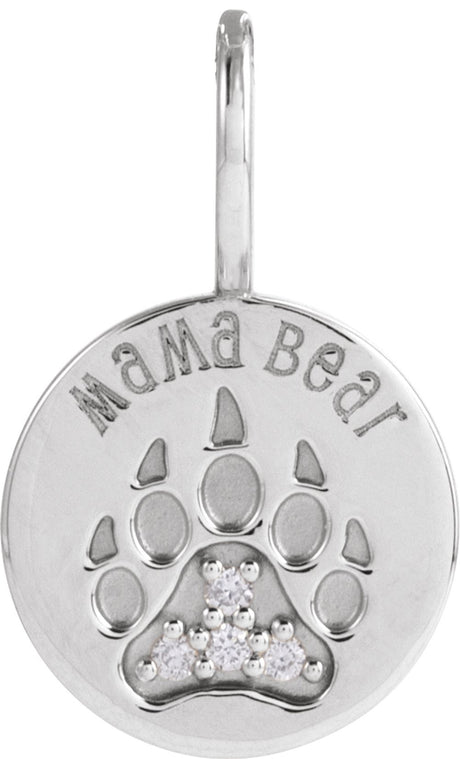 14K White Gold .03 CTW Natural Diamond Mama Bear Pendant 