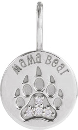 14K White Gold .03 CTW Natural Diamond Mama Bear Pendant 
