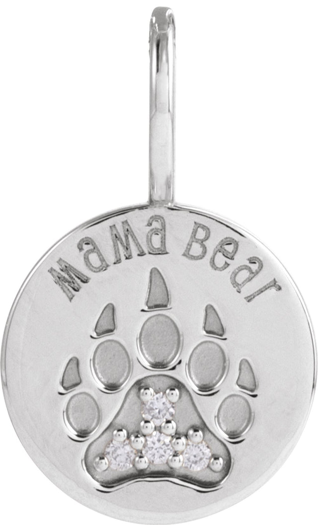 14K White Gold .03 CTW Natural Diamond Mama Bear Pendant 