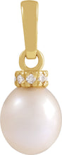 14K Yellow Gold Cultured White Freshwater Pearl & .08 CTW Natural Diamond Pendant