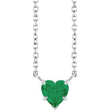 14K White Gold Lab-Grown Emerald Solitaire 18" Necklace