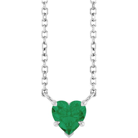 14K White Gold Lab-Grown Emerald Solitaire 18" Necklace