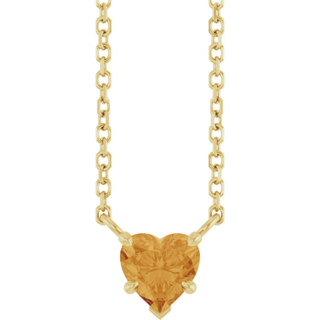 14K Yellow Gold Natural Citrine Solitaire 18" Necklace