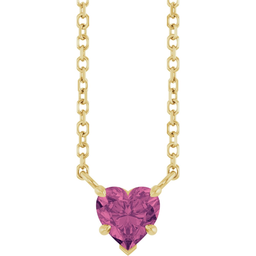 14K Yellow Gold Natural Pink Tourmaline Solitaire 18" Necklace