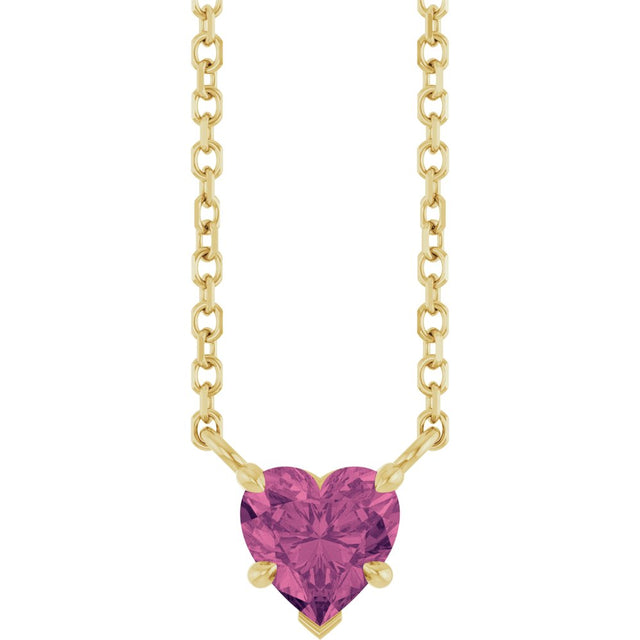 14K Yellow Gold Natural Pink Tourmaline Solitaire 18" Necklace