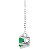 14K White Gold Lab-Grown Emerald Solitaire 18" Necklace