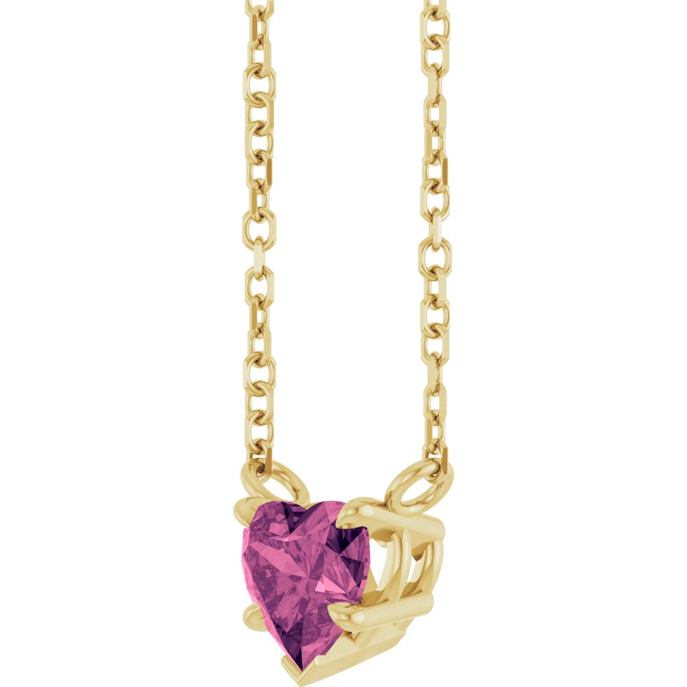 14K Yellow Gold Natural Pink Tourmaline Solitaire 18" Necklace