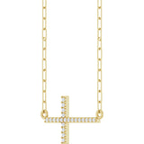 14K Yellow .08 CTW Natural Diamond Sideways Cross 18" Necklace