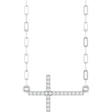 Sterling Silver .08 CTW Natural Diamond Sideways Cross 18" Necklace