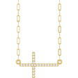 14K Yellow .08 CTW Natural Diamond Sideways Cross 18" Necklace