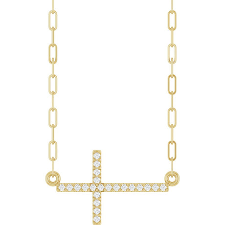 14K Yellow .08 CTW Natural Diamond Sideways Cross 18" Necklace