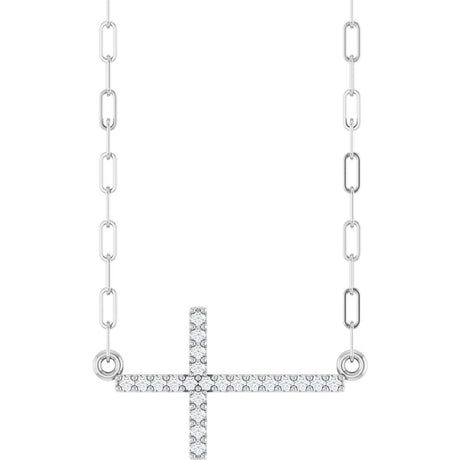 Sterling Silver .08 CTW Natural Diamond Sideways Cross 18" Necklace