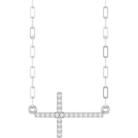 14K White .08 CTW Natural Diamond Sideways Cross 18" Necklace