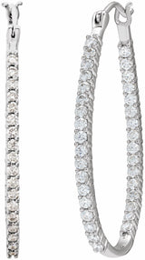 14K White Gold 1 CTW Natural Diamond Inside-Outside Hoop Earrings