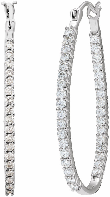 14K White Gold 1 CTW Natural Diamond Inside-Outside Hoop Earrings