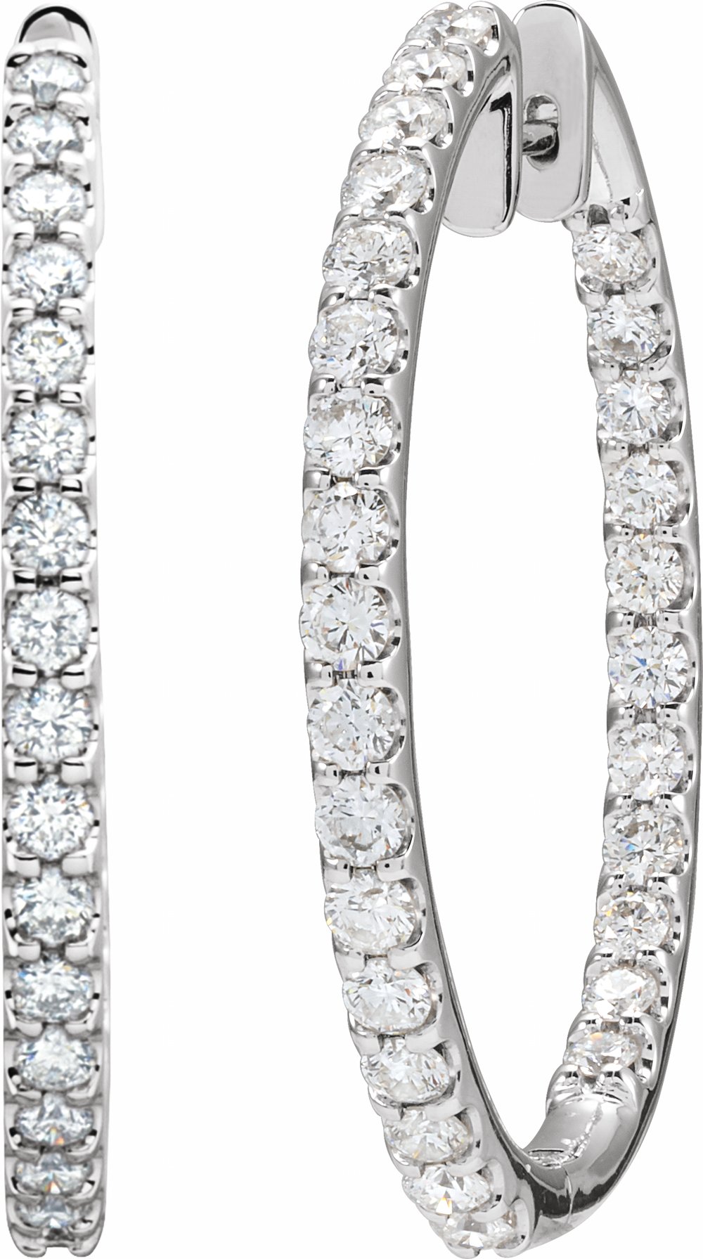 14K White 3 CTW Natural Diamond Inside-Outside 35.3 mm Hoop Earrings